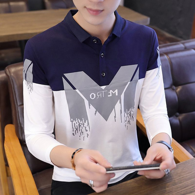 KAQIA 봄가을 긴팔티셔츠 패션 캐주얼 카라셔츠 남성 긴팔 카라티셔츠 NZ4778