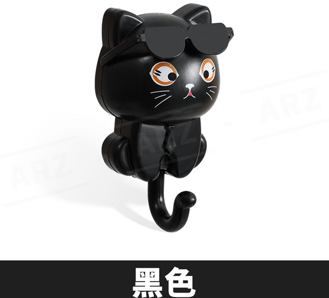 ARZ 墨鏡貓咪鑰匙掛勾, 1個, 黑色