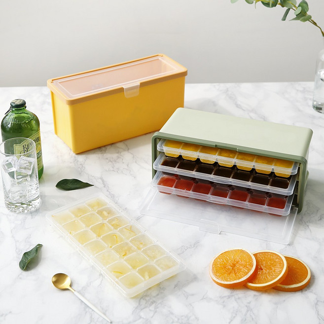 플라라 3단 서랍 아이스 트레이 얼음통, 옐로우, 1개
