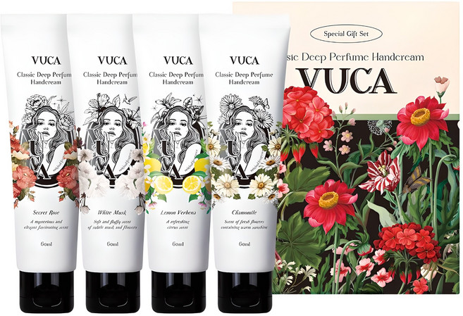 뷰카 클래식 딥 퍼퓸 핸드크림 시크릿로즈 + 화이트머스크 + 레몬버베나 + 캐모마일 세트, 240ml, 1개