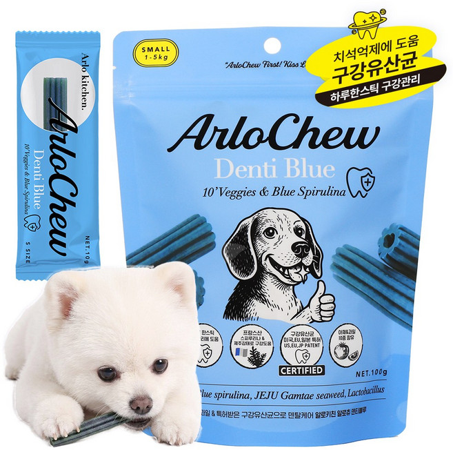 알로키친 강아지 치석 구강 특허 유산균 덴탈 껌 알로츄, 1개, 100g, 채소