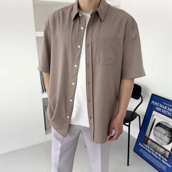 마르티 남성용 구김 없는 오버핏 링클프리 빅사이즈 반팔 남방 셔츠