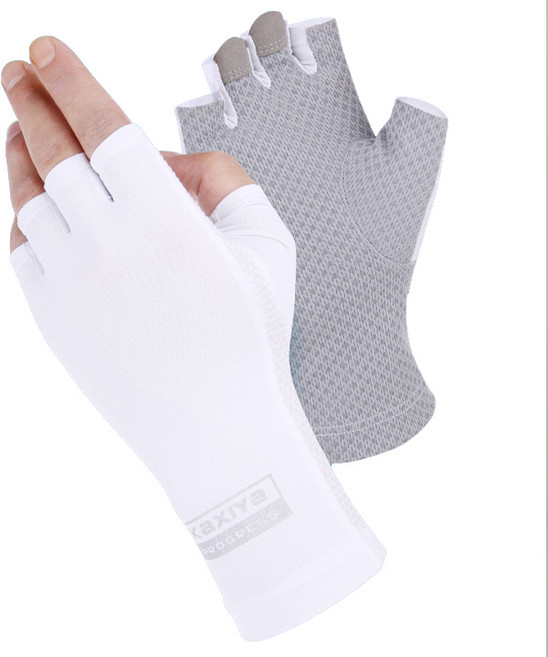 [체스골프-기획상품] 제이슨 남녀공용 자외선차단 쿨 실리콘 양손 반장갑 쿨골프장갑 자외선차단골프장갑, 화이트