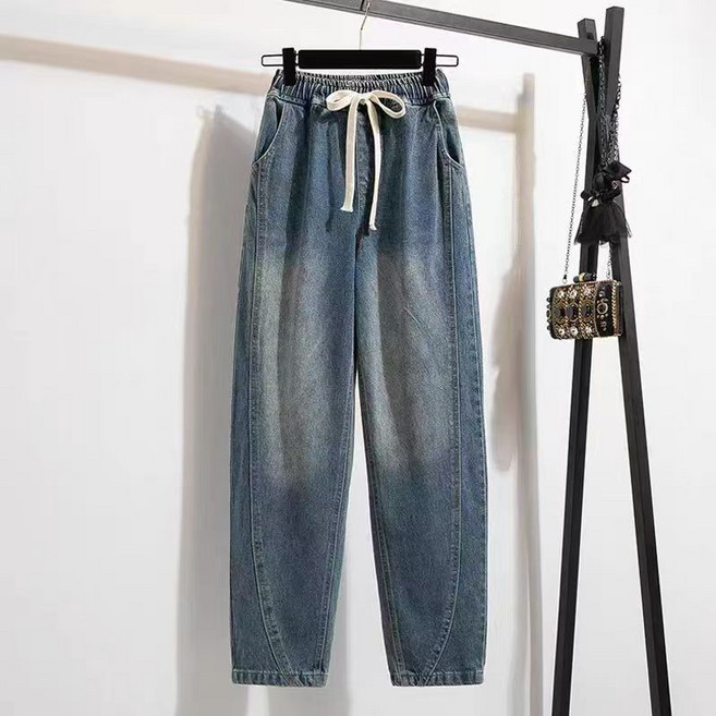 SELEAD 여성배기청바지 커브드데님 밴딩 청바지 와이드청바지 팬츠 오버핏바지