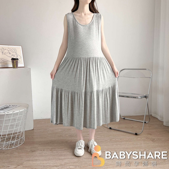 BabyShare時尚孕婦裝 莫代爾無袖蛋糕背心孕婦裙【J2S005D3L"]