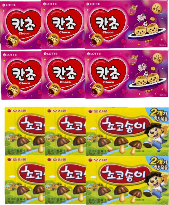 오리온제과 초코송이 72그램 + 롯데제과 칸쵸 108그램 (판매원 주식회사 씨엠몰), 180g, 3세트