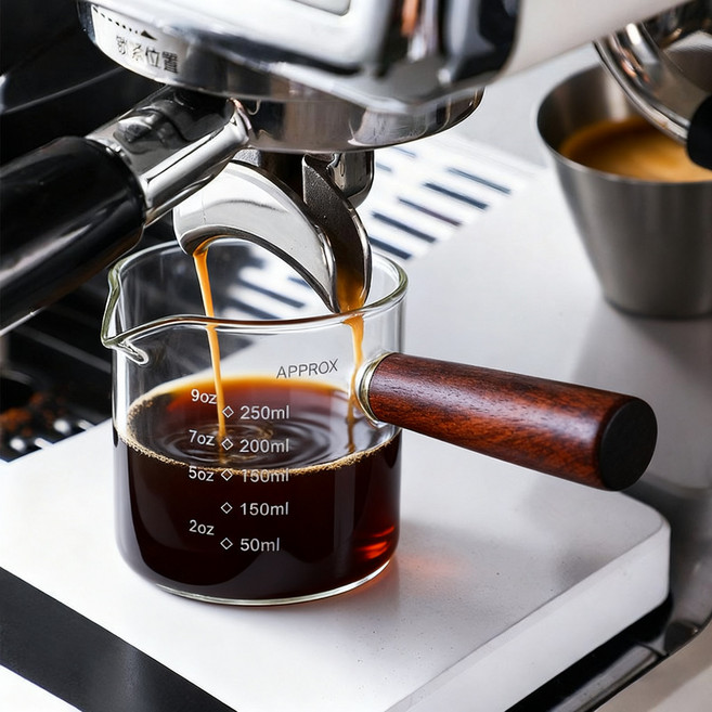 FATTYS 우드 내열유리 에스프레소 샷잔, 1개, 250ml우드 손잡이