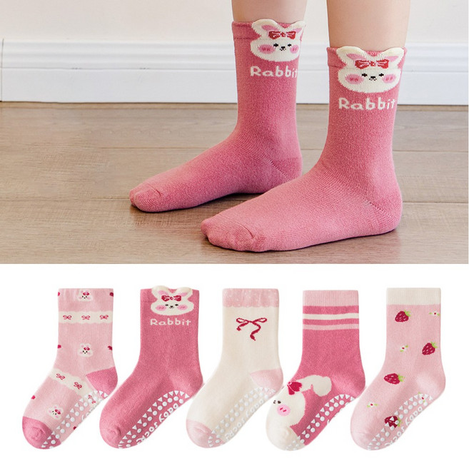 투해피 아동용 미끄럼방지양말 5컬레- P02 딸기토끼