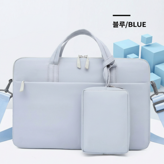 3중 충격방지 고급 노트북가방 14인치 15.6인치 방수 서류가방 여성남성 출퇴근용 파우치포함, 1개, 블루