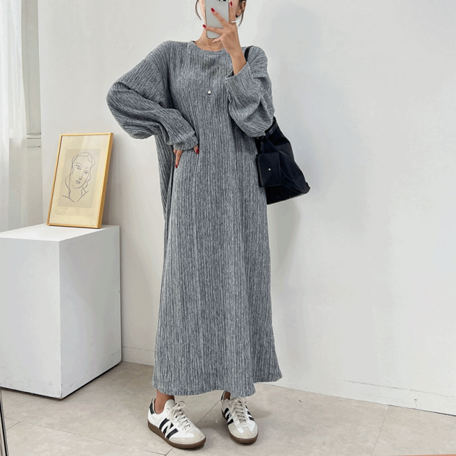 (빅사이즈 ok) 플리츠 탄탄 보들 보카시 오버핏 맥시 롱 원피스 3color