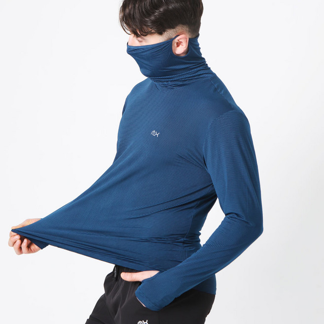 1+1 남성 여유핏 엄지홀 마스크 티셔츠 쿨 냉감 티 작업복 긴팔 골프이너웨어