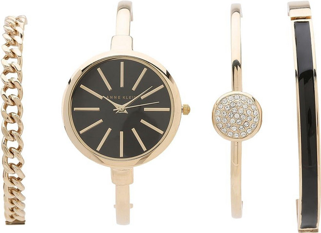Anne Klein 여성용 뱅글 손목시계 팔찌 세트 골드/블랙 217323