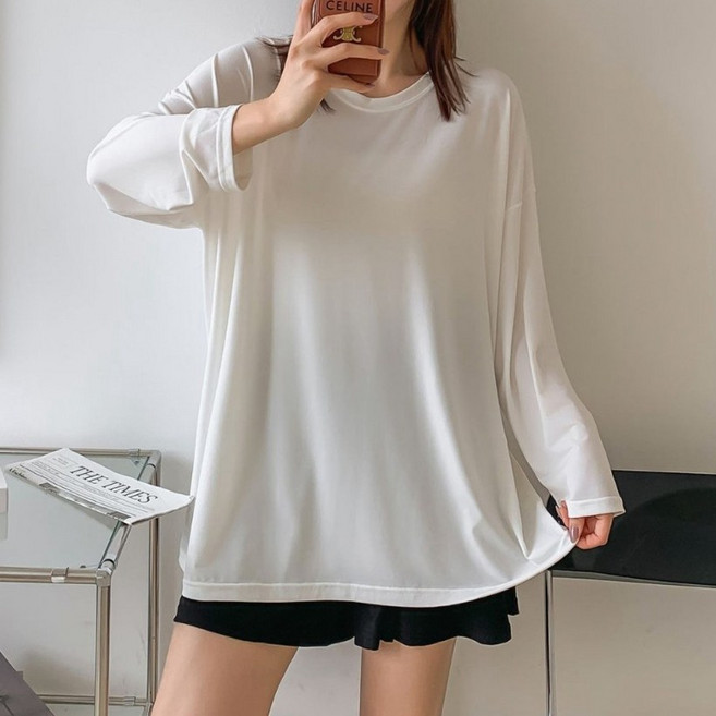 빅걸스토리 빅사이즈 여성 상의 래쉬가드 박스 긴팔티, 화이트