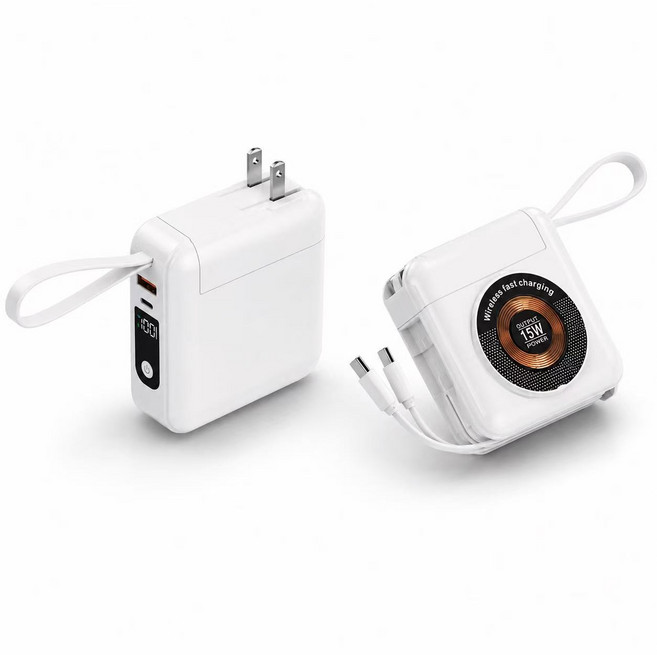 【隔日到貨 3C WH標示】全能旅充 30000mAh 行動電源 快充行動電源 行動充 多功能無線充電 自帶可拆雙線行充 可上飛機, 白色【22.5W線充+15W無線】四合一, 白色, K15S