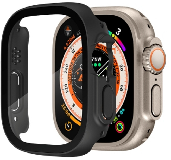 애플워치 울트라 호환 케이스 풀커버 강화유리 보호 필름 베젤 케이스, 애플워치 울트라(49mm), 블랙