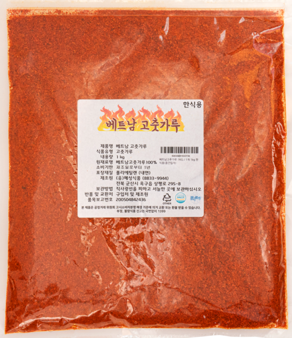 베트남 고추가루 아주매운맛, 1kg, 1개, 한식용(중간입자)