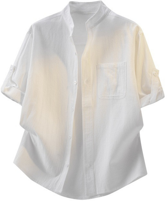 【棉麻立領】男士襯衫 中袖襯衫 五分袖襯衫 休閒襯衫 大碼襯衫 棉麻襯衫 透氣親膚 寬鬆版型 春夏新款 潮流穿搭