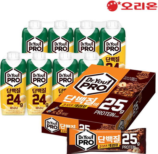 닥터유프로 드링크 단백질 바나나 250ml 8개 + 닥터유프로 단백질바 3넛츠 크런치 8p, FREE, 1개