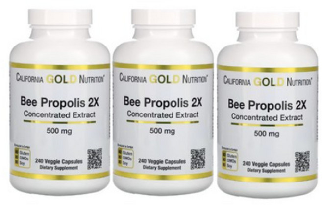 CALIFORNIA GOLD NUTRITION 캘리포니아 골드 뉴트리션 Bee 프로폴리스 2X 농축 추출물 500mg 90정 베지캡슐, 240정, 3개