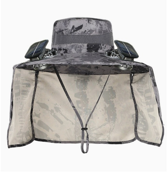 화이트리버 듀얼 태양광 선풍기 아웃도어 낚시 등산모자, 밀리터리그레이