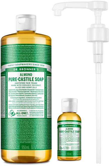 닥터브로너스 캐스틸 솝 아몬드 950ml+60ml+펌프 세트, 1.01kg, 1개 - 쿠팡