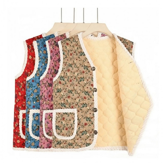 빅사이즈 촌캉스 양털 누빔 꽃무늬 할머니조끼 4color