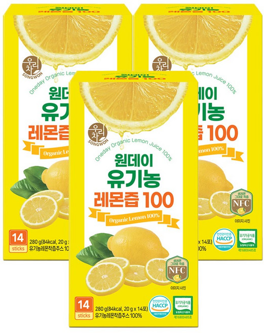 우리차 원데이 유기농 레몬즙 100, 280g, 3개