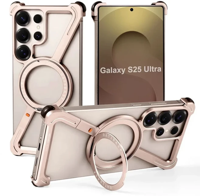 갤럭시 S24 S25 울트라 S24Plus 전화 맥세이프 범퍼 w/360 용 Z 모양 티타늄 메탈 케이스 도 자석 회전 홀, 01 Galaxy S24 Ultra, 01 금