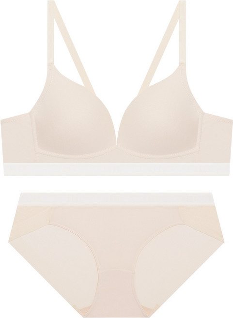 엘르이너웨어 에어로쿨 컴포트핏 노와이어 크림 브라 팬티 세트