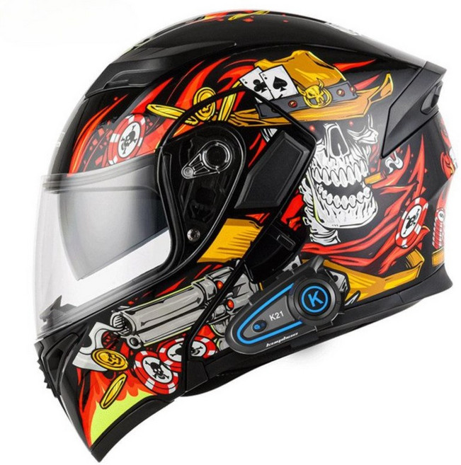 당당상점 블루투스 오토바이 헬멧 초경량 시스템 풀페이스 듀얼바이저 장시간 라이딩, 파이어건 (K21 블루투스)