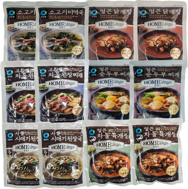 청정원 호밍스 간편국찌개 세트 (미역국 얼큰닭개장 차돌된장찌개 순두부찌개 시래기된장국 차돌육개장)