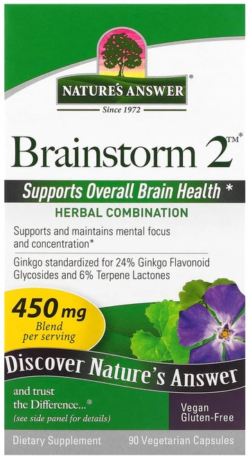 네이쳐스앤서 브레인스톰 2 450mg 90캡슐 고투 콜라 아슈와간다 은행나무 플라보노이드, 1개, 90정 - 쿠팡