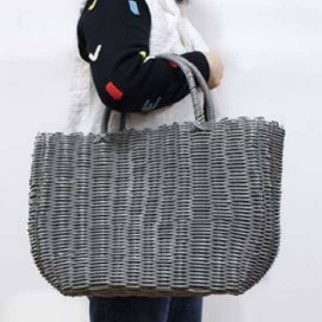 빨대가방 PVC 가방 피크닉 나들이 쇼퍼백 장바구니 스퀘어 뜨개 비치백 컬러, 그린, 1개