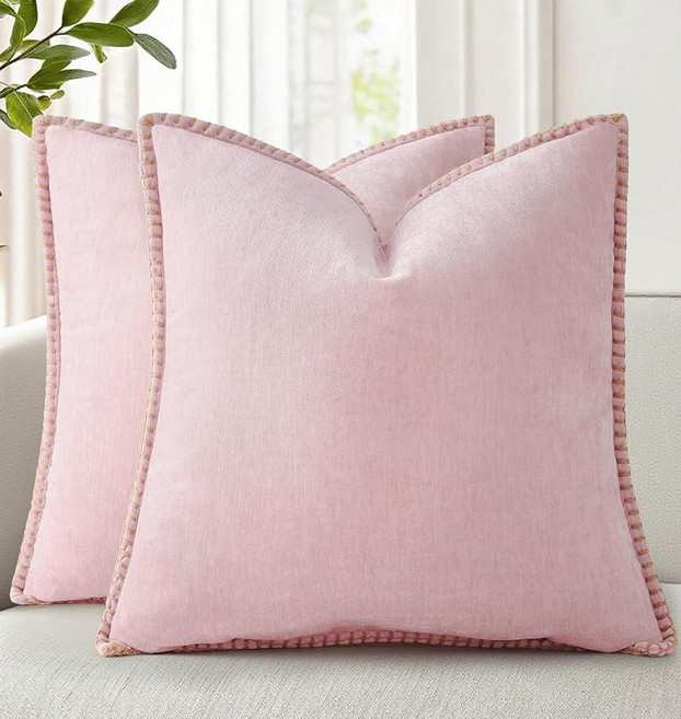DecorUhome Chenille Soft Throw Pillow Covers 26x26 Set of 2 Farmhouse Velvet Neutral Decorative E