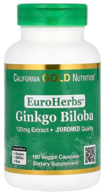 캘리포니아골드뉴트리션 징코 빌로바 유로허브 120mg 180 베지캡슐 은행나무 깅코, 180정, 1개 - 쿠팡