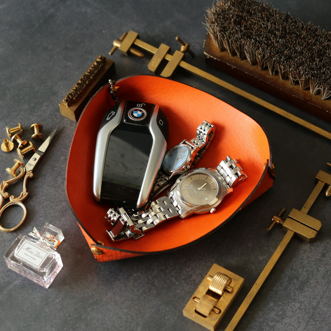 해머스미스 868 가죽 악세사리 차 키 트레이 보석함 데스크테리어 소품 정리함, 오렌지, 각인 미작업