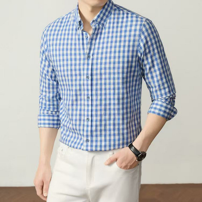 J nd O남성 봄 베이직 체크무늬 데일리 긴팔셔츠