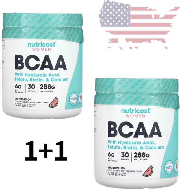 뉴트리코스트 여성용 BCAA 히알루론산 엽산 비오틴 및 칼슘 수박맛 288g 1+1 미국산, 2개 - 쿠팡
