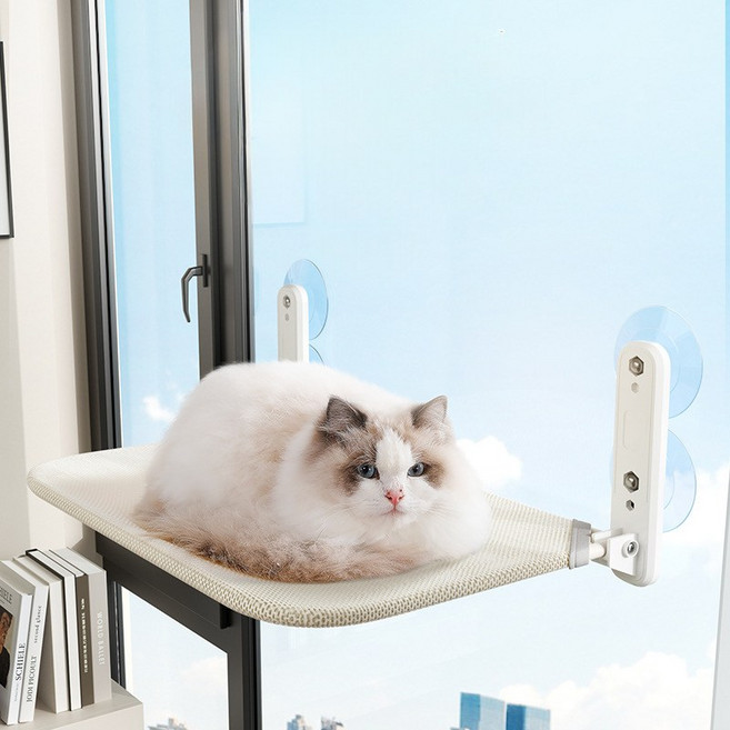 Equator 창문 부착형 고양이 해먹 창가 선반 흡착식 캣 해먹, 베이지, 1개