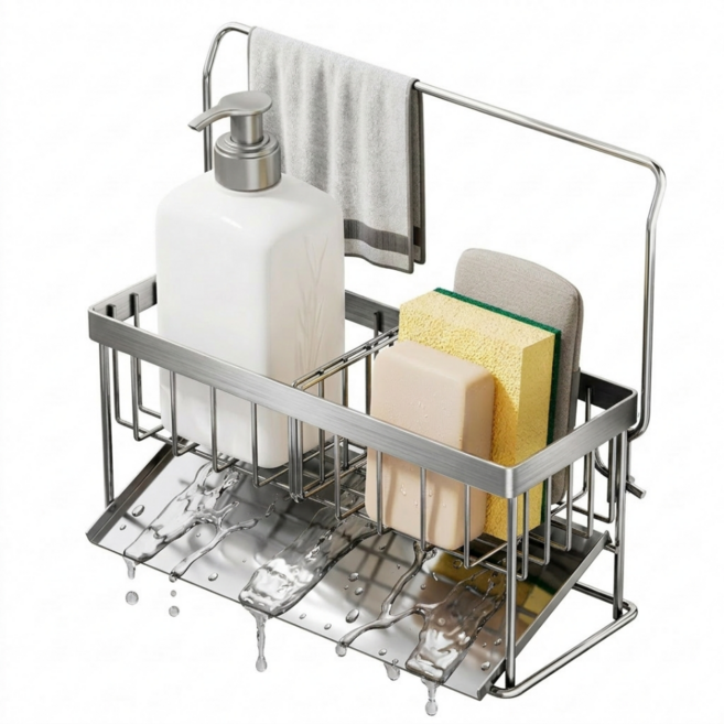 STAYNE 올스텐 자동물빠짐 수세미 건조대 싱크대 스텐 세재 거치대 행주 걸이, a, 1개