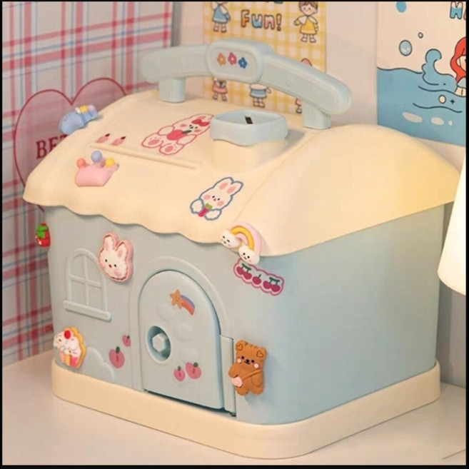 FOOI 나만의 하우스 저금통 만들기 예쁜 금고 입체스티커 증정, 스카이