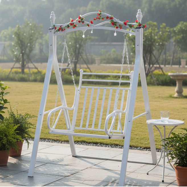 엘라 흔들 그네 의자 테라스 카페 정원 철제, 02. 엘라 철제 1인 그네의자_화이트