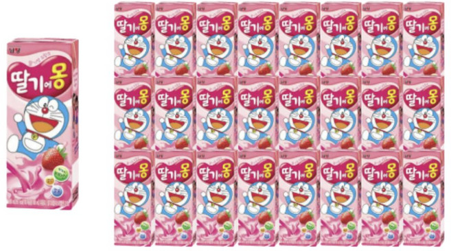 남양 멸균우유 딸기에몽 180ml 24팩/무료배송, 24개