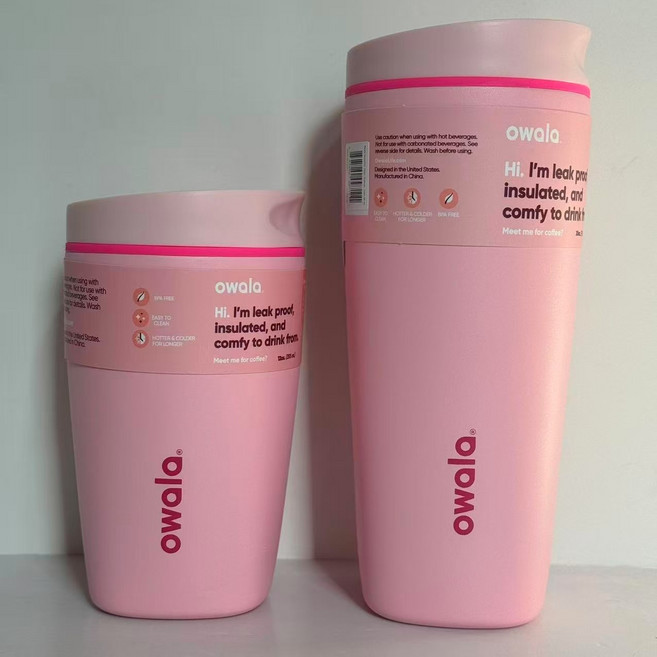 오왈라 Owala 텀블러 커피잔 클러치 컵 가정용 아웃도어 차량용 컵 세라믹 안감, 590ml, 연핑크