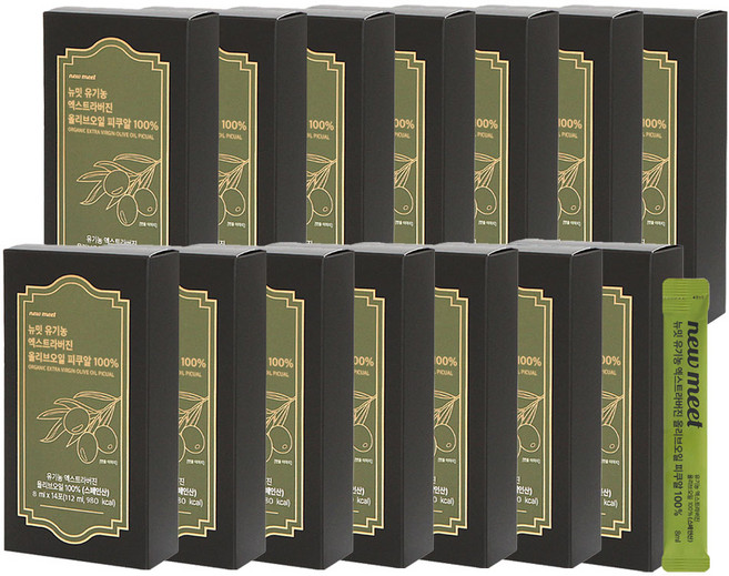 [공식판매처]뉴밋 유기농 피쿠알 엑스트라버진 올리브오일 스틱 100% 스페인산 바예호 14박스, 112ml, 14개