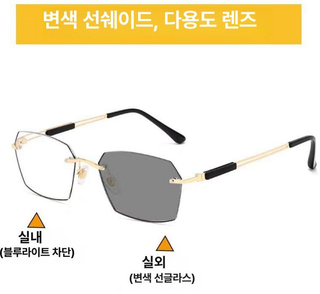 노년층 남성 여성용 스마트 감광 고화질 블루라이트 독서용 안경, 안티 블루라이트 평면 조명, 1개, 블랙 골드 광변색 거울