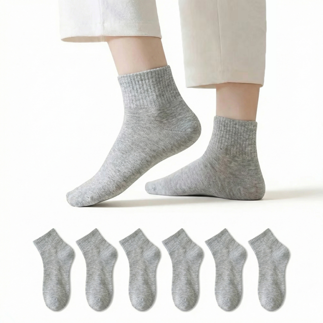 Le Gou 보풀없는 여성 양말 여성용 더베이직 여성용 무지 중목 양말 6켤레