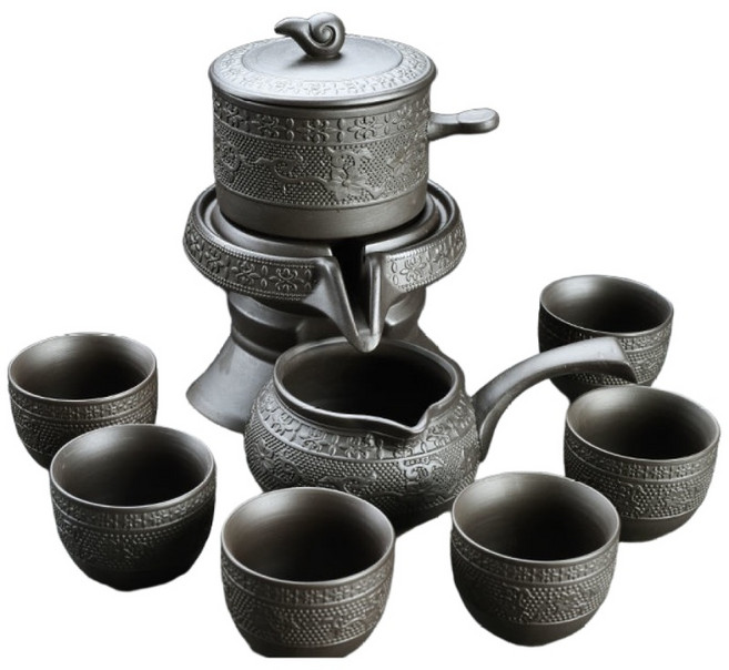 時來運轉紫砂自動茶具 復古磨石功夫茶泡茶器, 茶具組, 1個, 黑