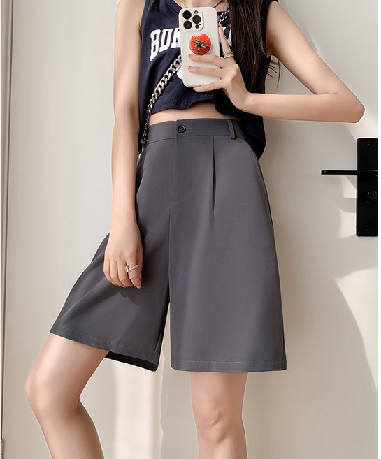 【高腰顯瘦】西裝短褲 闊腿褲 休閒褲 直筒褲 五分褲 夏季薄款 黑色寬鬆 通勤外穿 百搭顯腿長