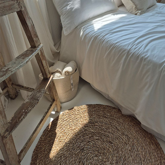 여름 매트 원형 거실 고급 라탄 카페트 80cm